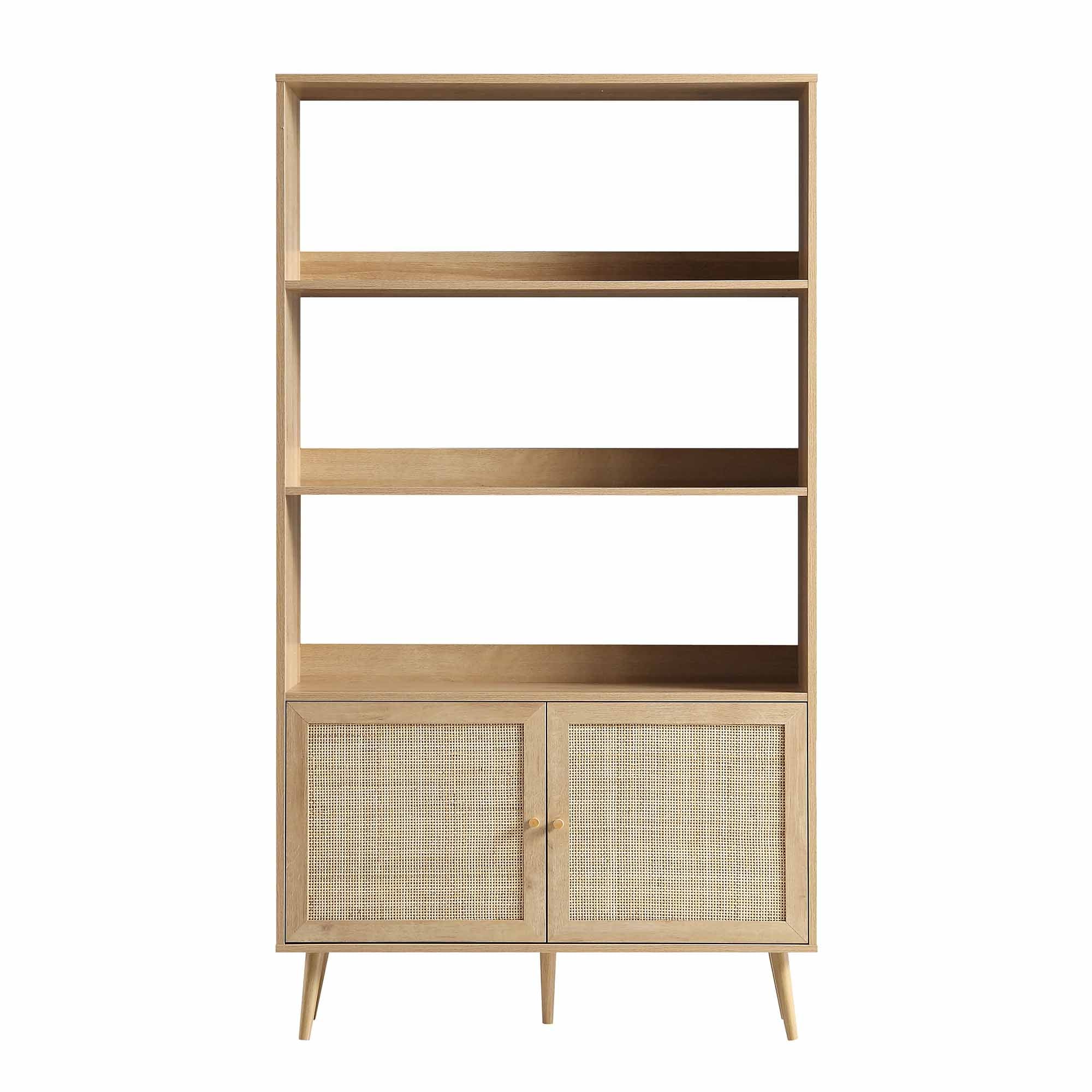 Frances Woven Rattan Tall Bookcase with Doors, Natural