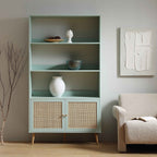 Frances Woven Rattan Bookcase with Doors, Mint