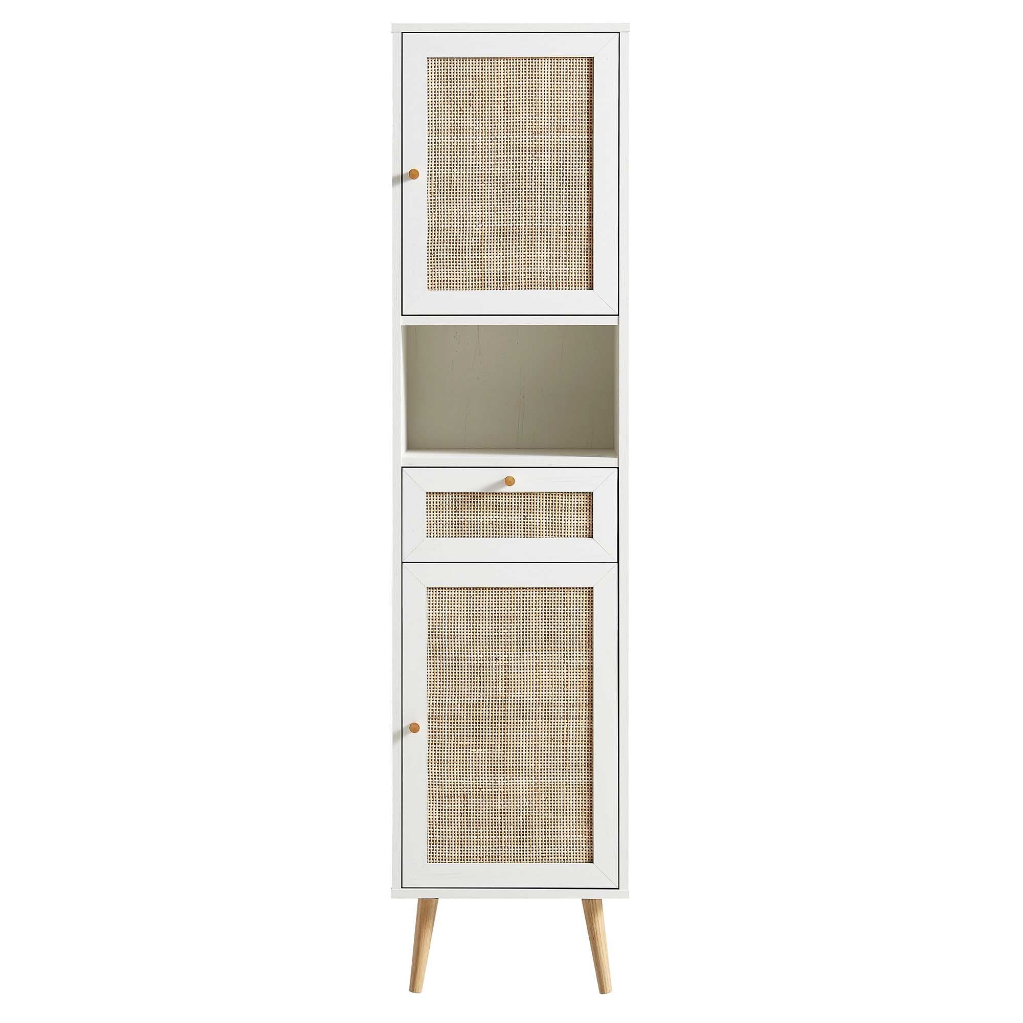 Frances Woven Rattan Tallboy Bathroom Unit, White