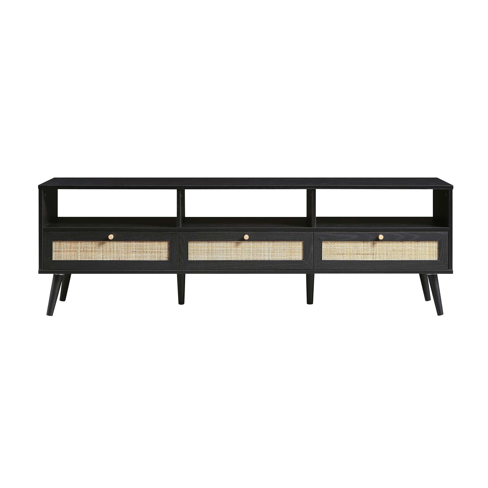 Frances Woven Rattan 160cm 3-Drawer TV Unit, Black