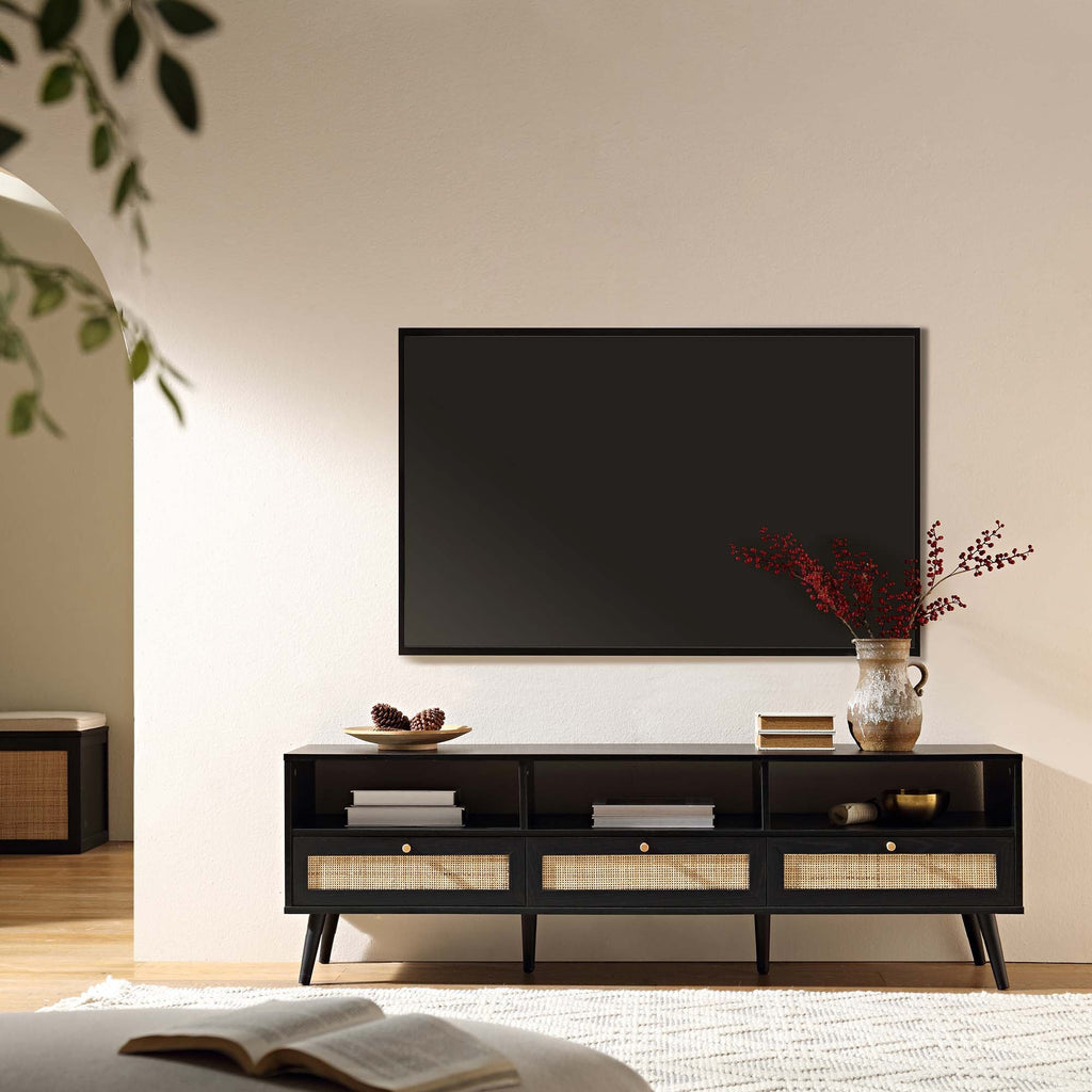 Frances Woven Rattan 160cm 3-Drawer TV Unit, Black