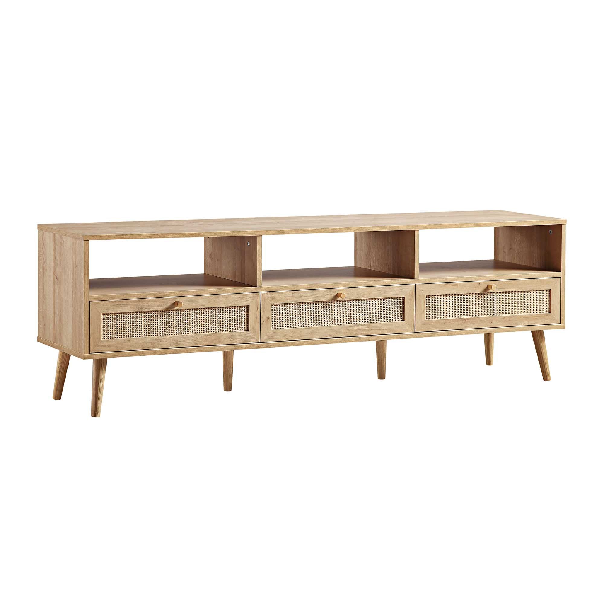 Frances Woven Rattan 160cm 3-Drawer TV Unit, Natural