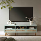 Frances Woven Rattan 160cm 3-Drawer TV Unit, Mint