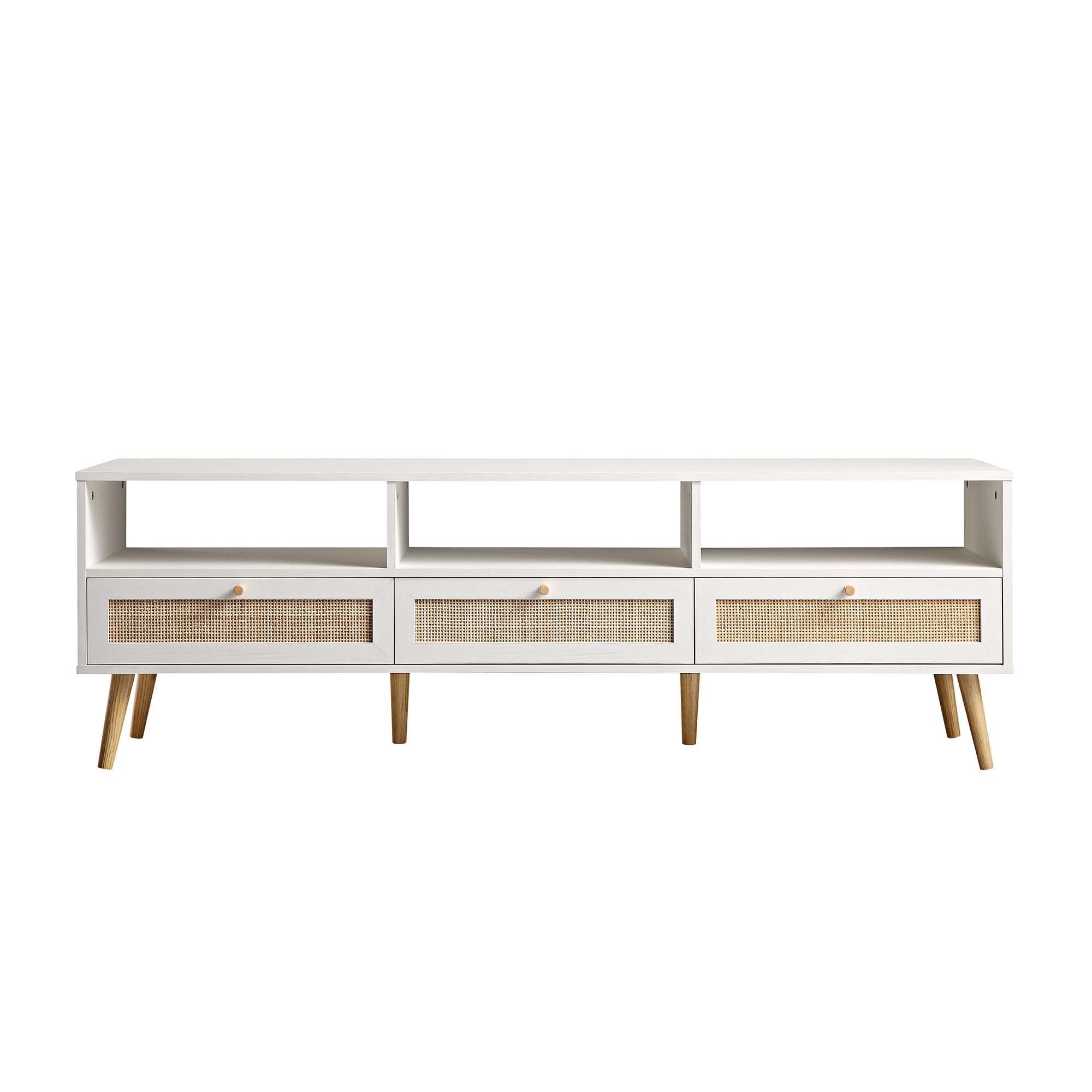 Frances Woven Rattan 160cm 3-Drawer TV Unit, White