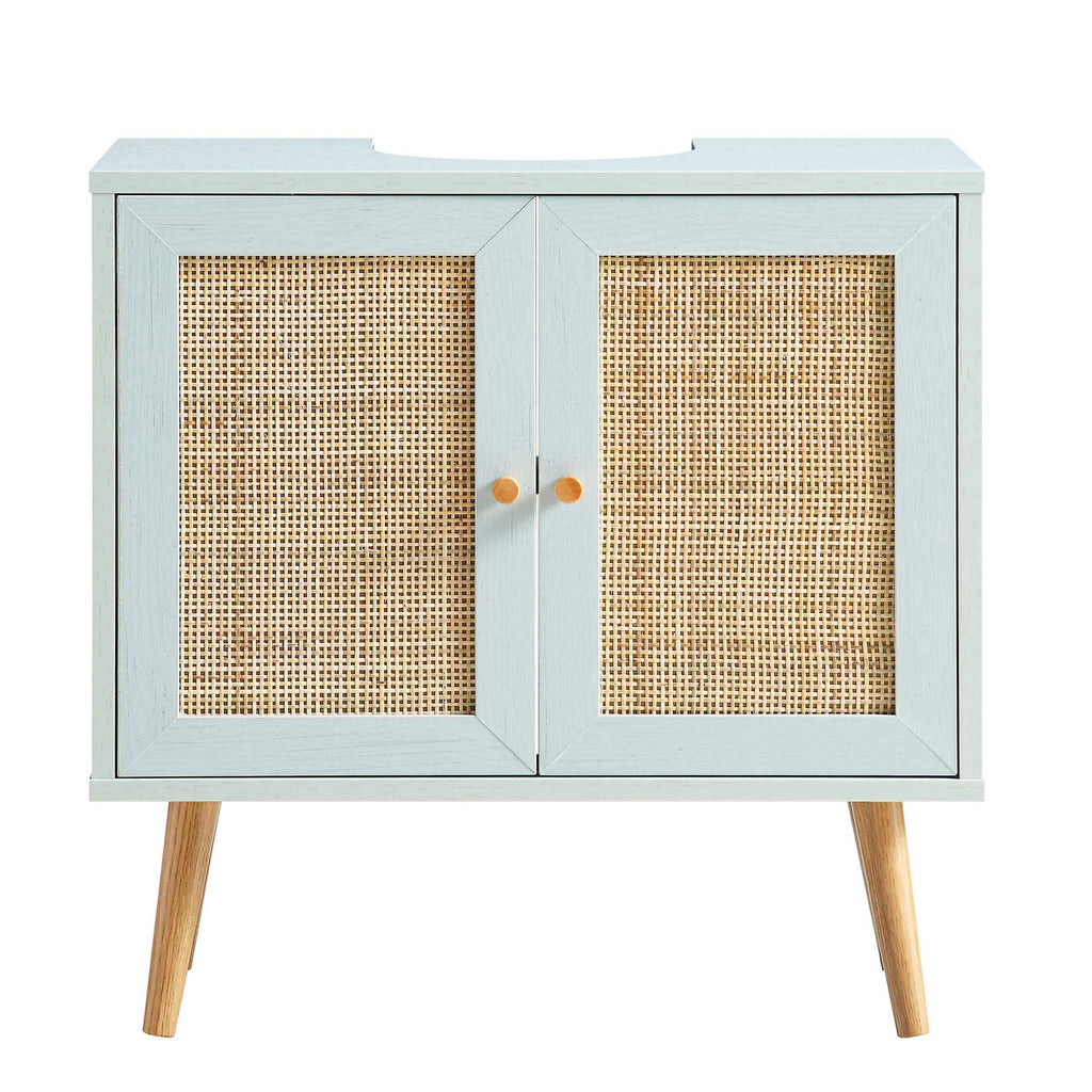 Frances Woven Rattan 2-Door Bathroom Undersink Unit, Mint Green