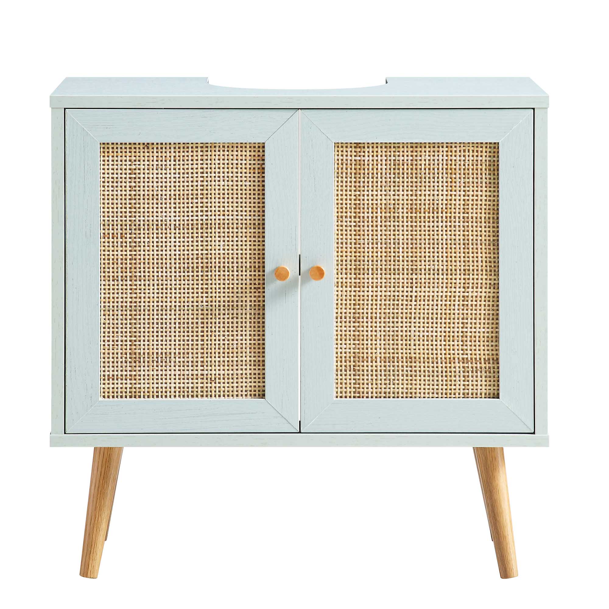 Frances Woven Rattan 2-Door Bathroom Undersink Unit, Mint Green