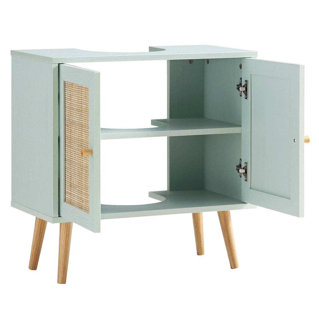 Frances Woven Rattan 2-Door Bathroom Undersink Unit, Mint Green