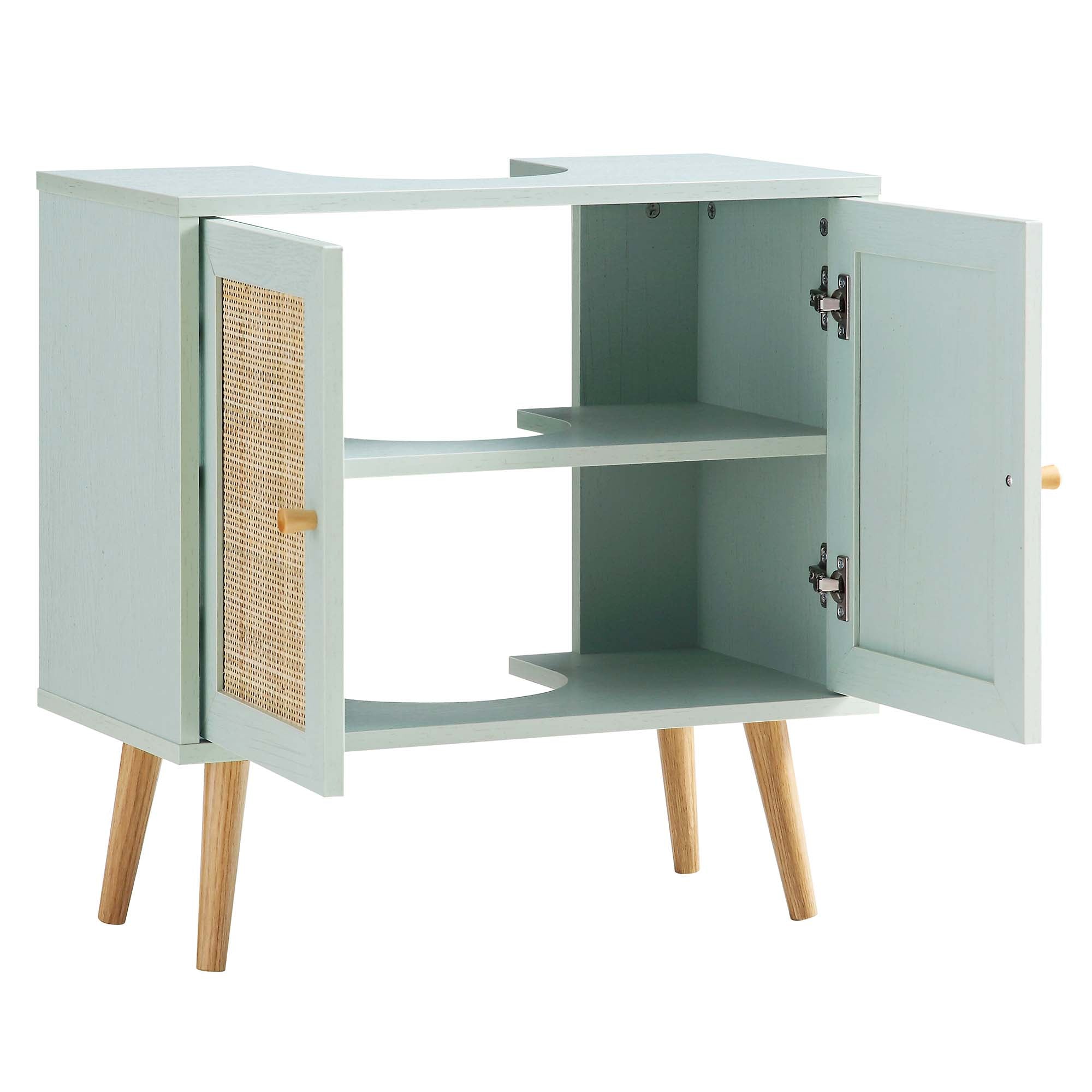 Frances Woven Rattan 2-Door Bathroom Undersink Unit, Mint Green