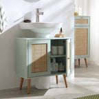 Frances Woven Rattan 2-Door Bathroom Undersink Unit, Mint Green