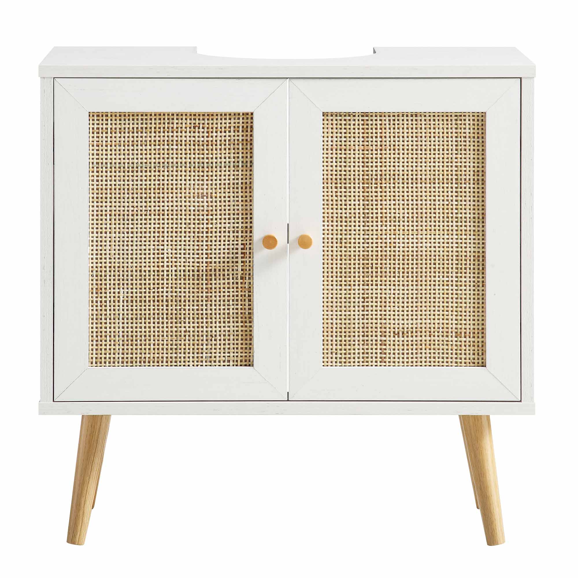 Frances Woven Rattan 2-Door Bathroom Undersink Unit, White