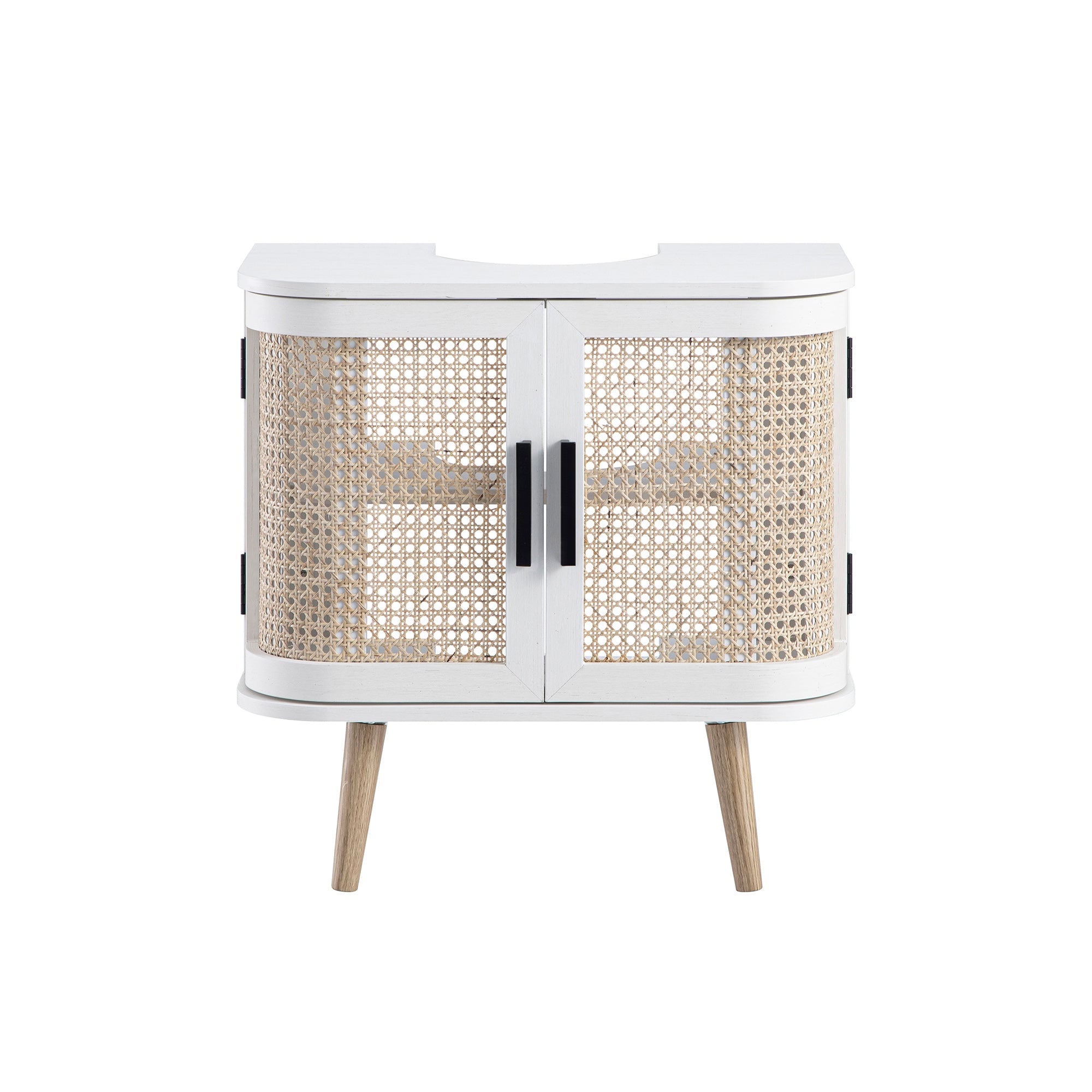 Izzy Curved Rattan Undersink Unit, White