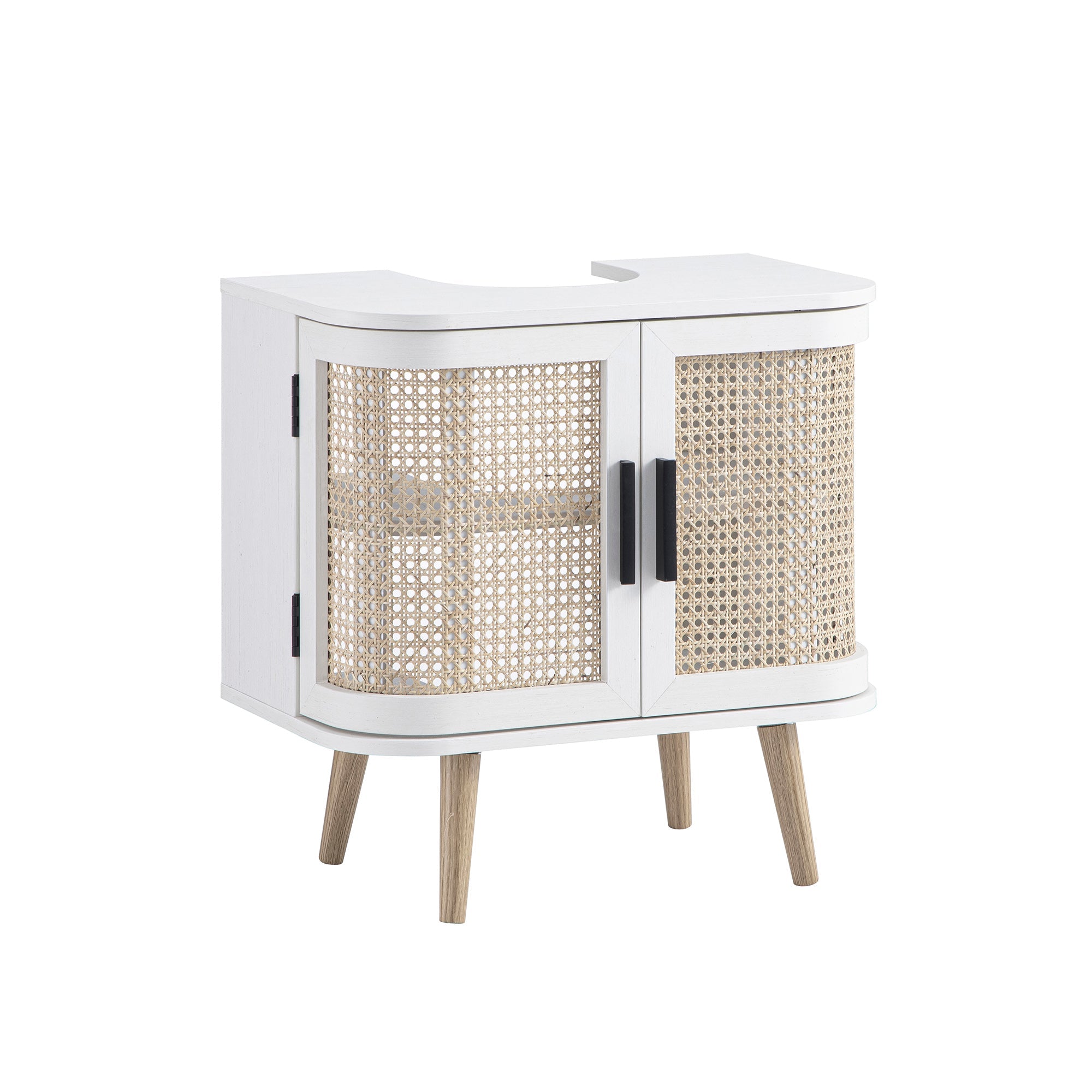 Izzy Curved Rattan Undersink Unit, White