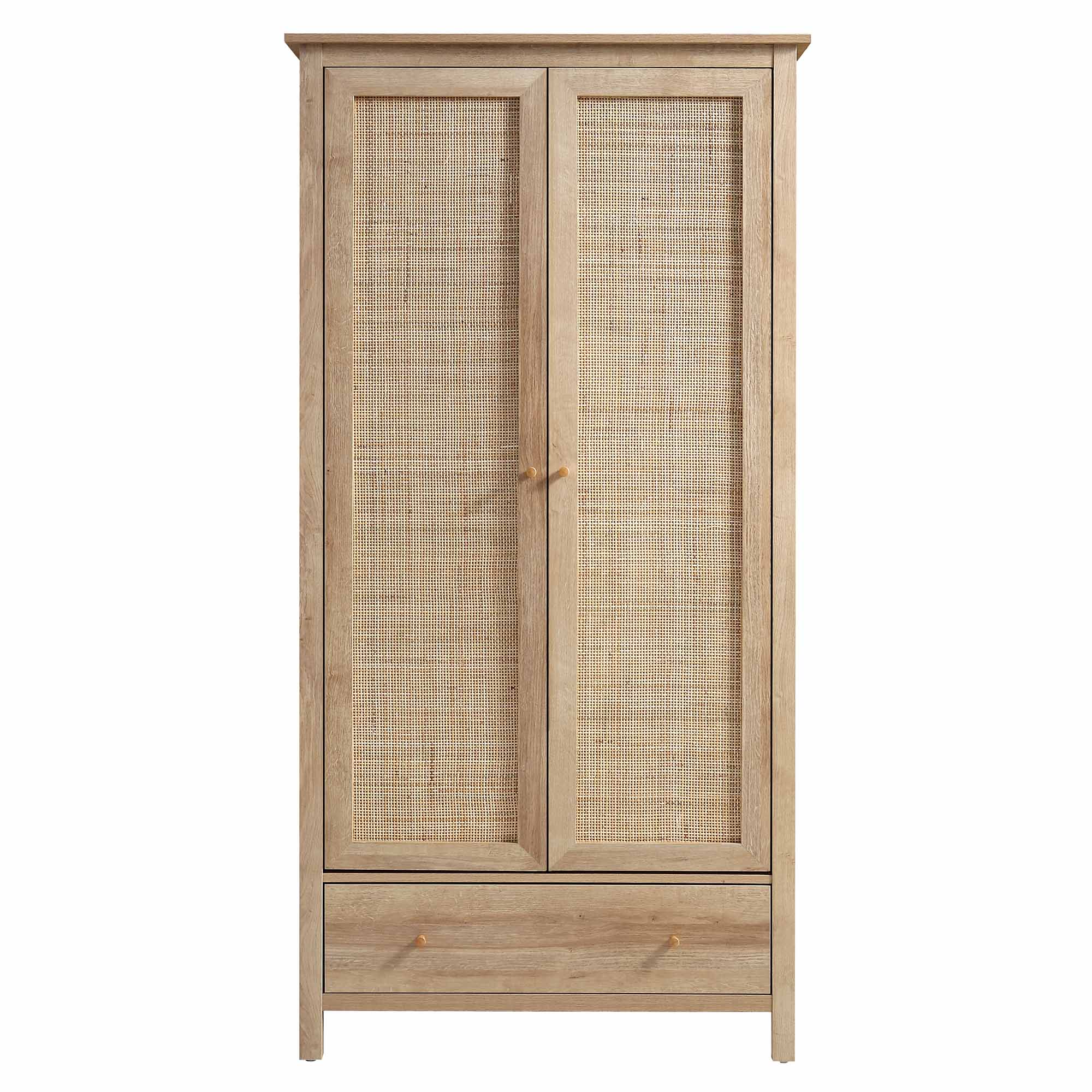 Frances Rattan Double Wardrobe with 1 Drawer, Natural