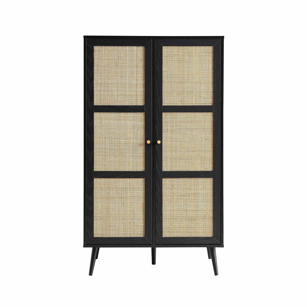 Frances Woven Rattan Compact Double Wardrobe, Black