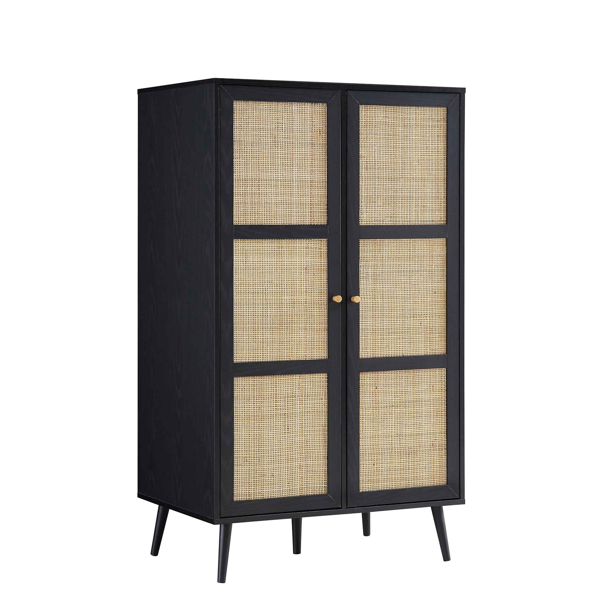 Frances Woven Rattan Compact Double Wardrobe, Black