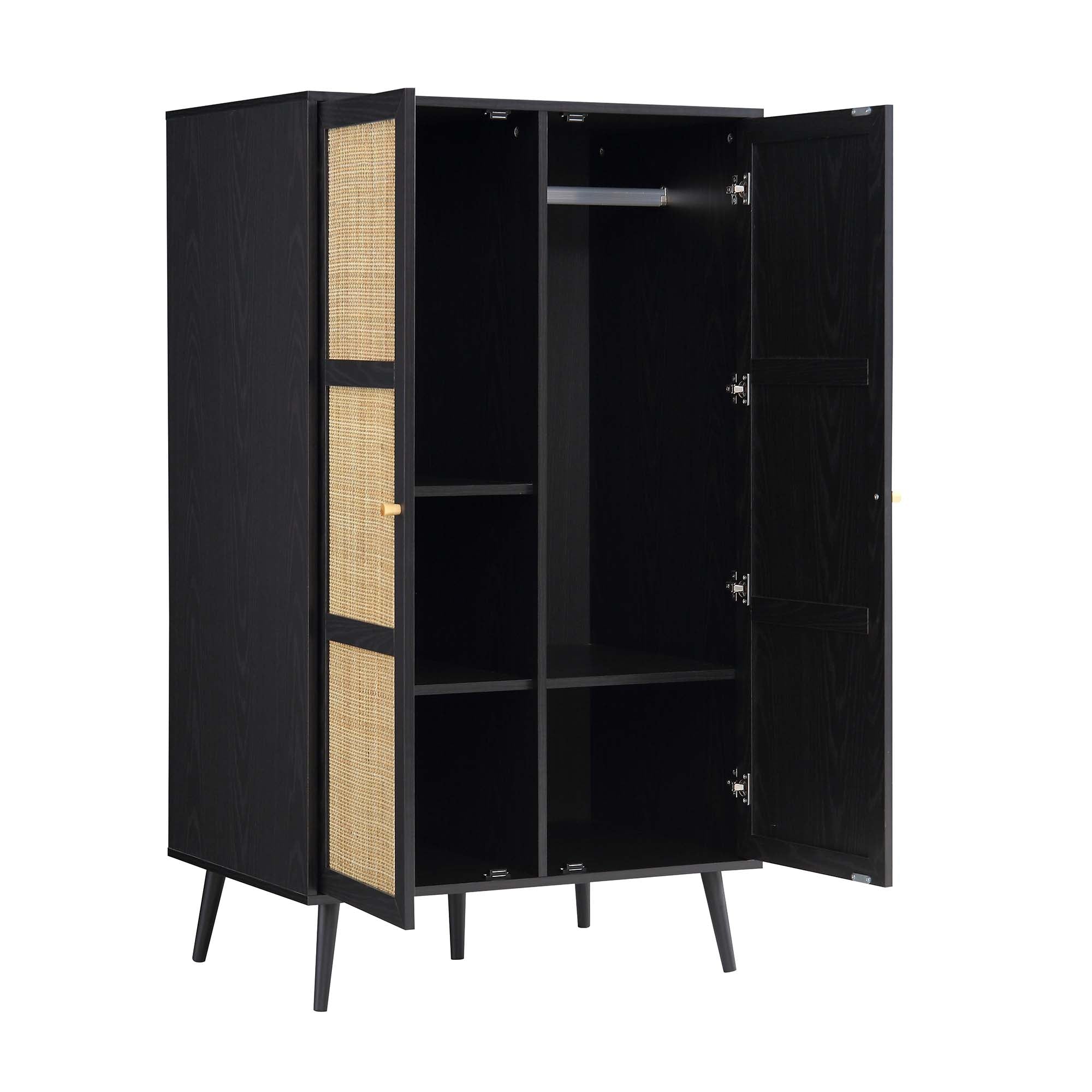 Frances Woven Rattan Compact Double Wardrobe, Black