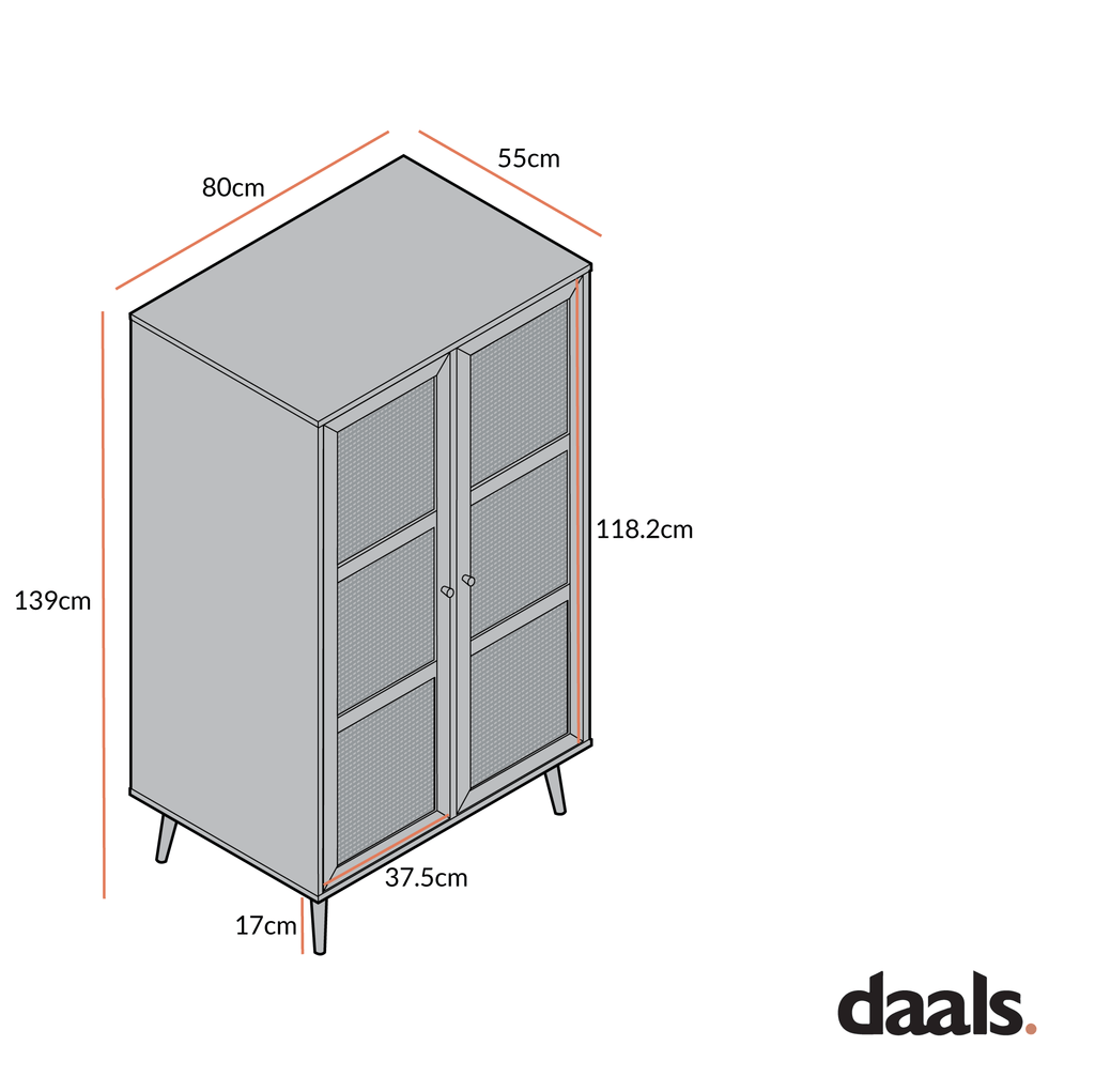 Frances Woven Rattan Compact Double Wardrobe, Black