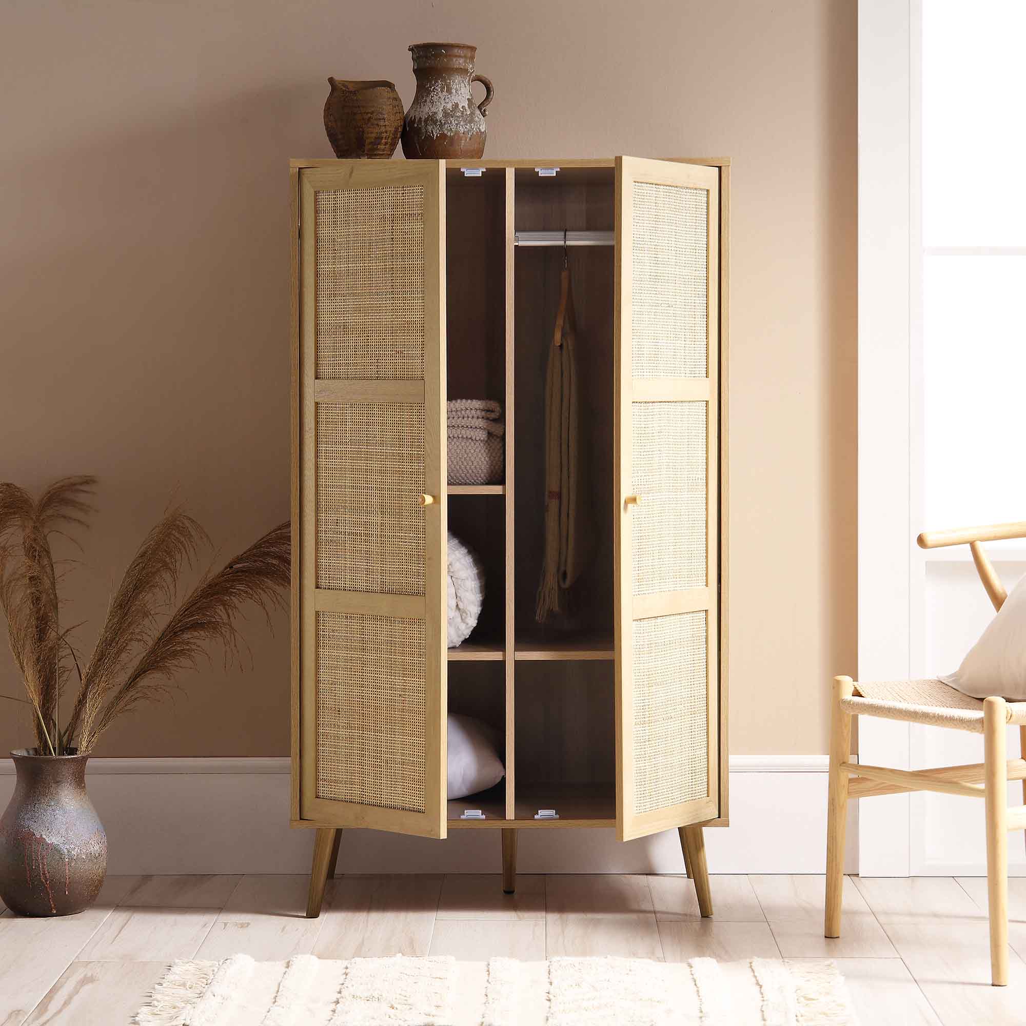 Frances Woven Rattan Compact Double Wardrobe, Natural