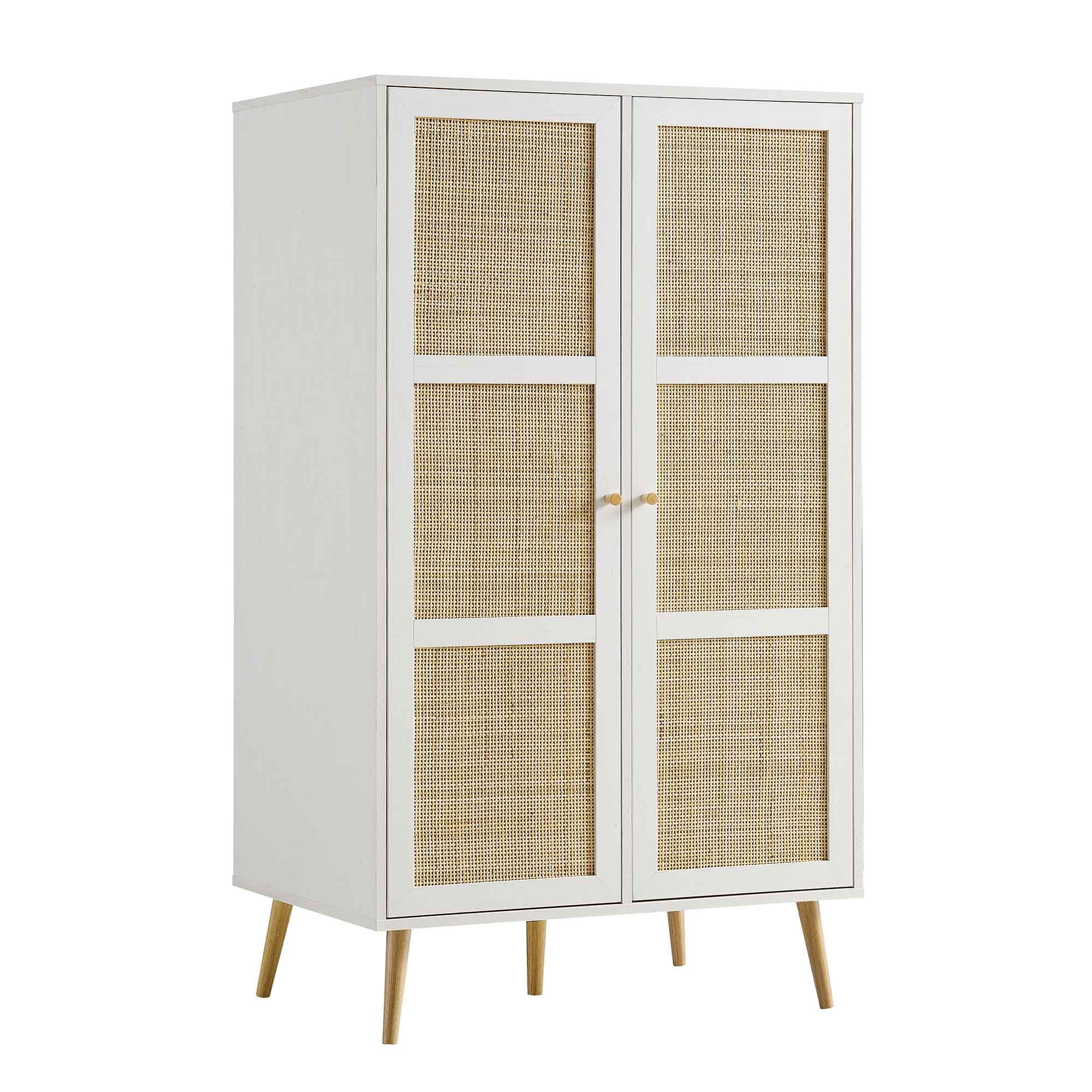 Frances Woven Rattan Compact Double Wardrobe, White
