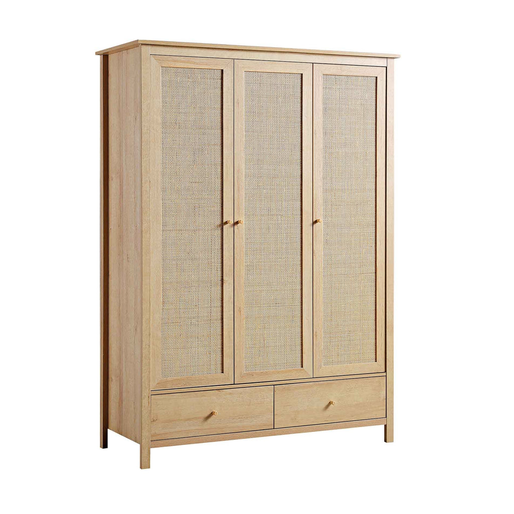 Frances Rattan Triple Wardrobe with 2 Drawers, Natural