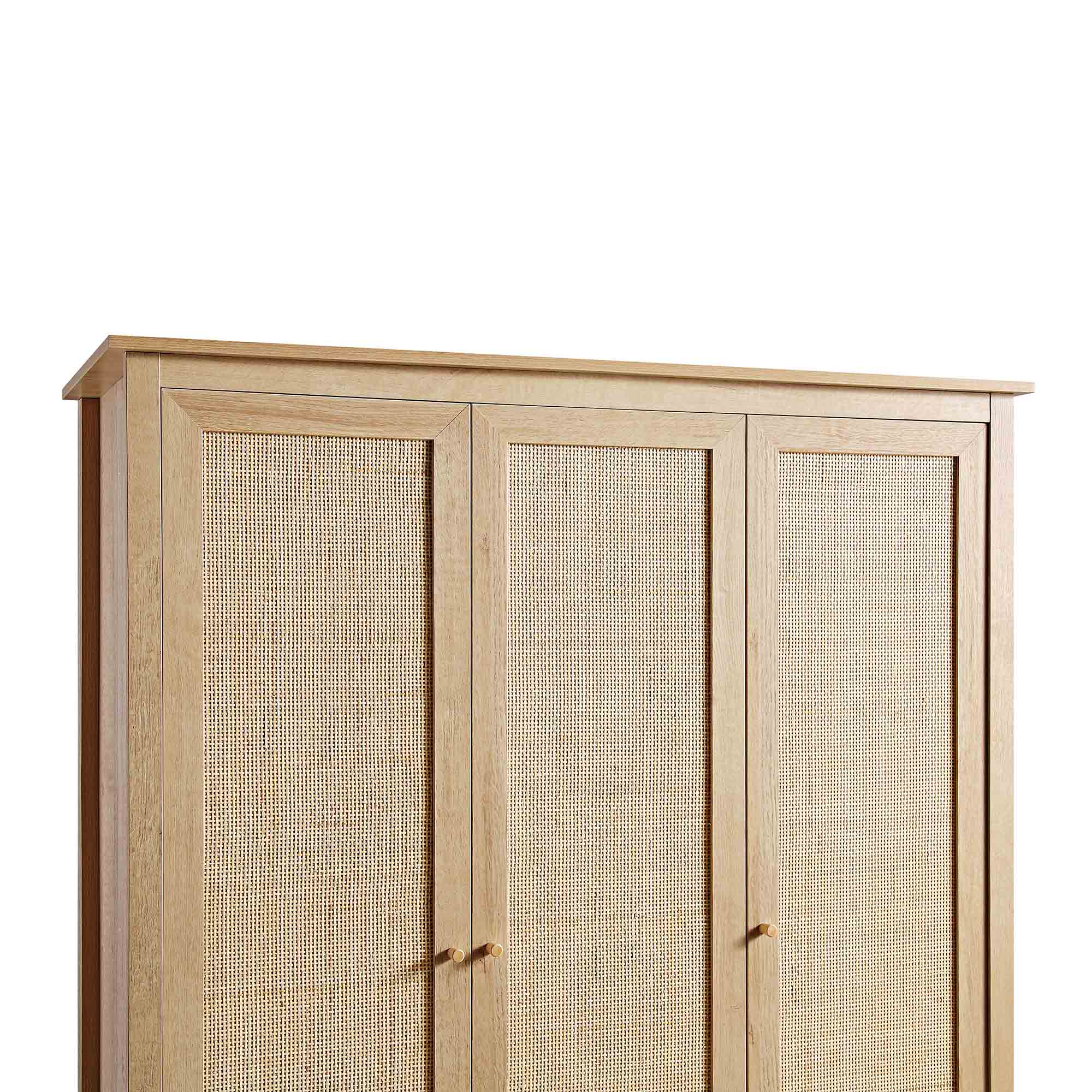 Frances Rattan Triple Wardrobe with 2 Drawers, Natural