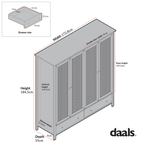 Frances Rattan 4-Door Wardrobe with 2 Drawers, Natural