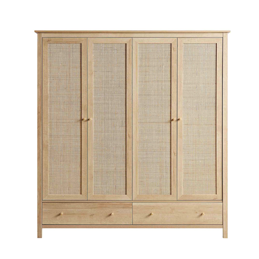 Frances Rattan 4-Door Wardrobe with 2 Drawers, Natural
