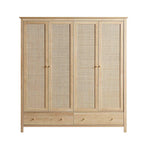 Frances Rattan 4-Door Wardrobe with 2 Drawers, Natural