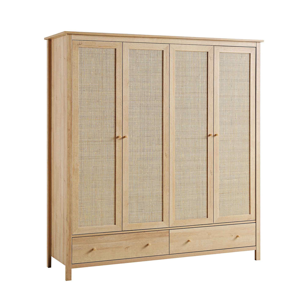 Frances Rattan 4-Door Wardrobe with 2 Drawers, Natural