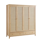 Frances Rattan 4-Door Wardrobe with 2 Drawers, Natural