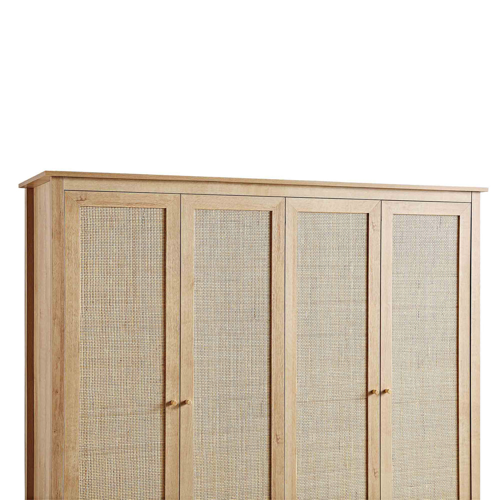 Frances Rattan 4-Door Wardrobe with 2 Drawers, Natural