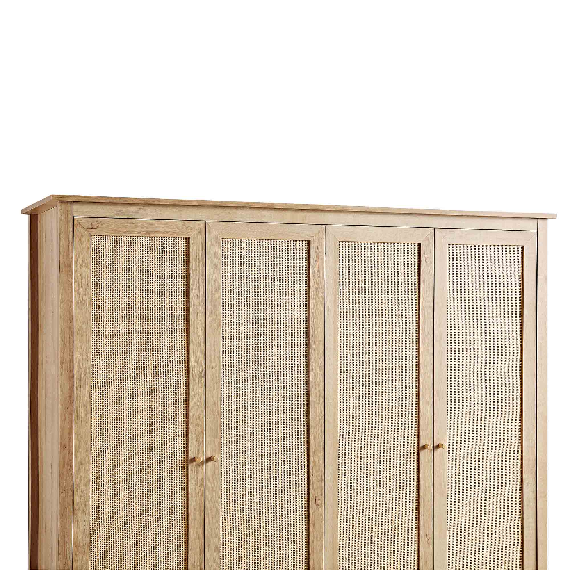 Frances Rattan 4-Door Wardrobe with 2 Drawers, Natural