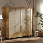 Frances Rattan 4-Door Wardrobe with 2 Drawers, Natural