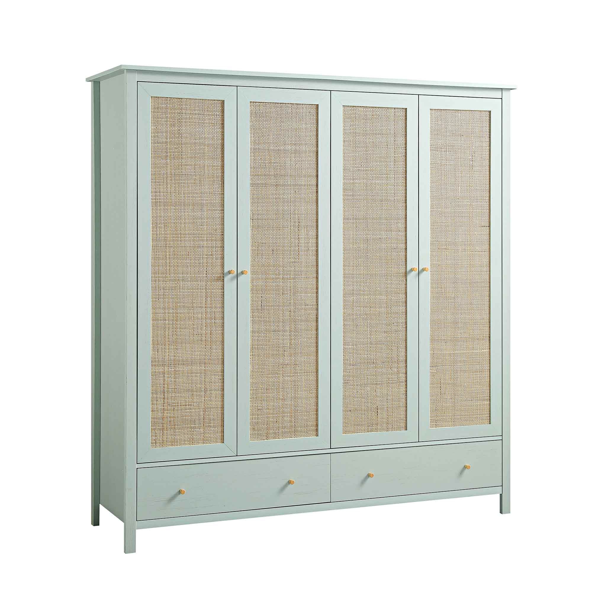 Frances Rattan 4-Door Wardrobe with 2 Drawers, Mint