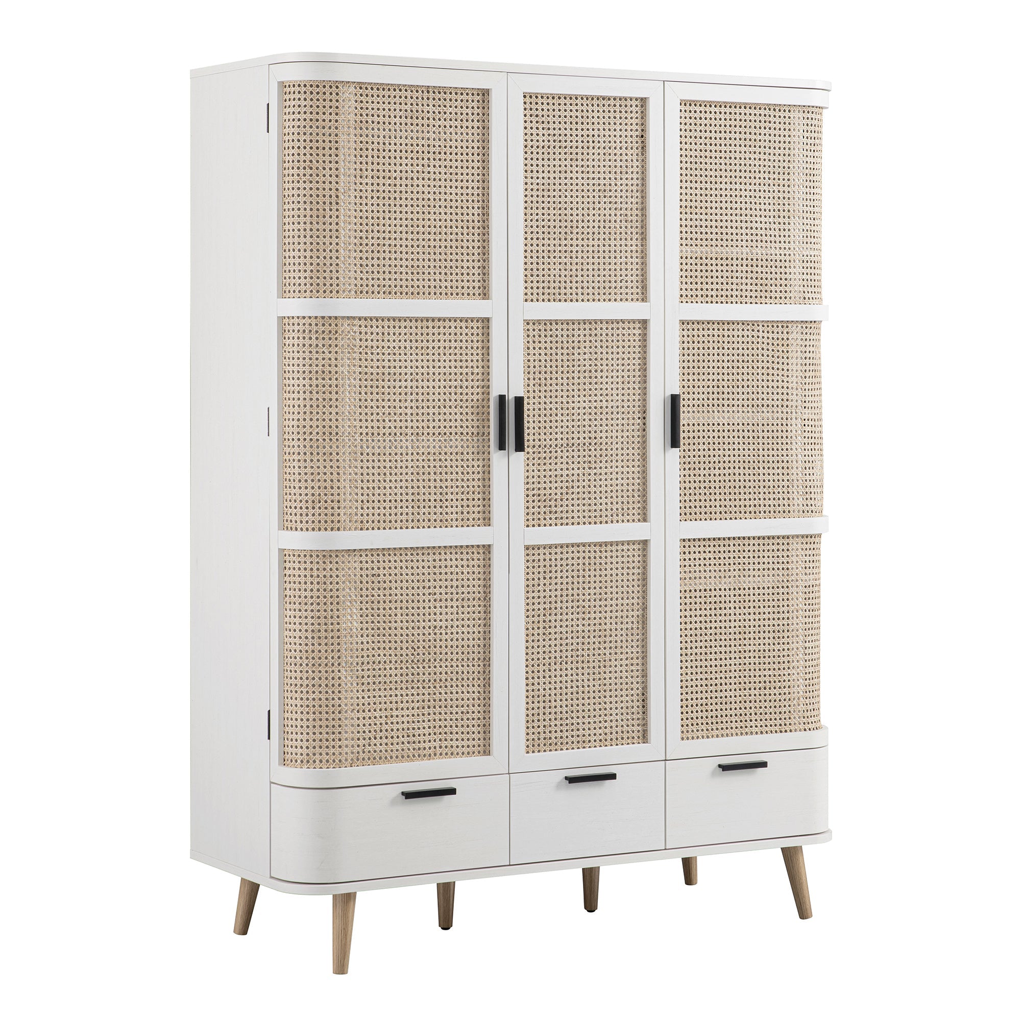 Izzy Curved Rattan Triple Wardrobe, White