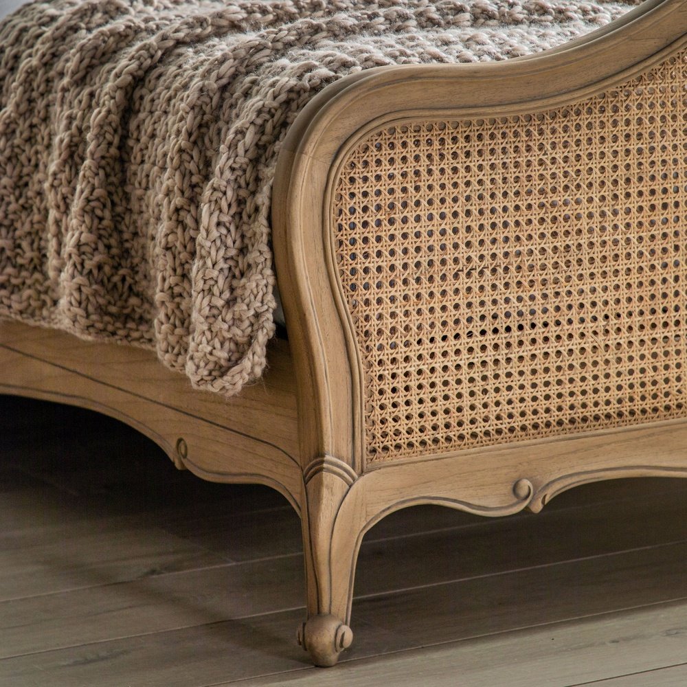 Chic Kingsize Bed - Cane & Weathered Wood Bed