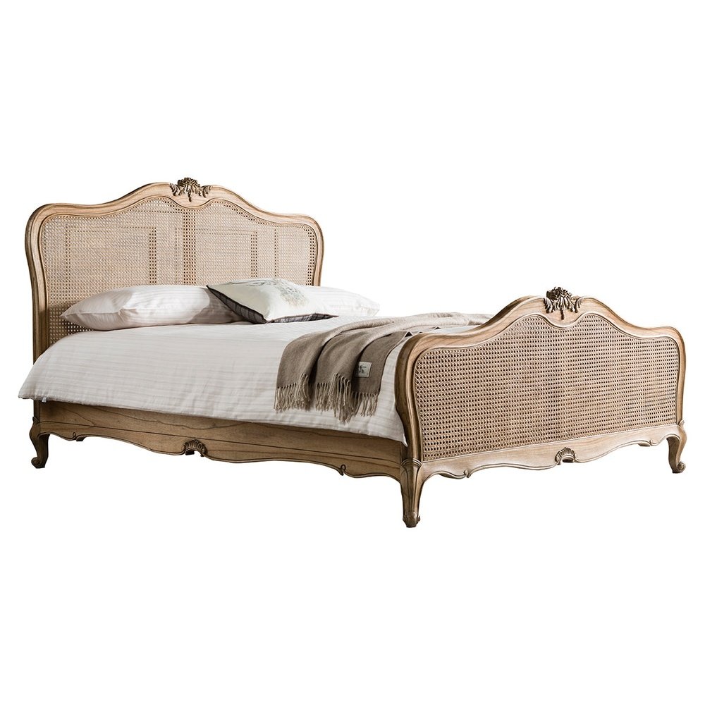 Chic Kingsize Bed - Cane & Weathered Wood Bed