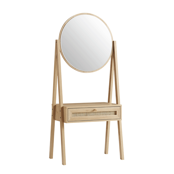 Frances Woven Rattan Standing Dressing Table with Mirror, Natural