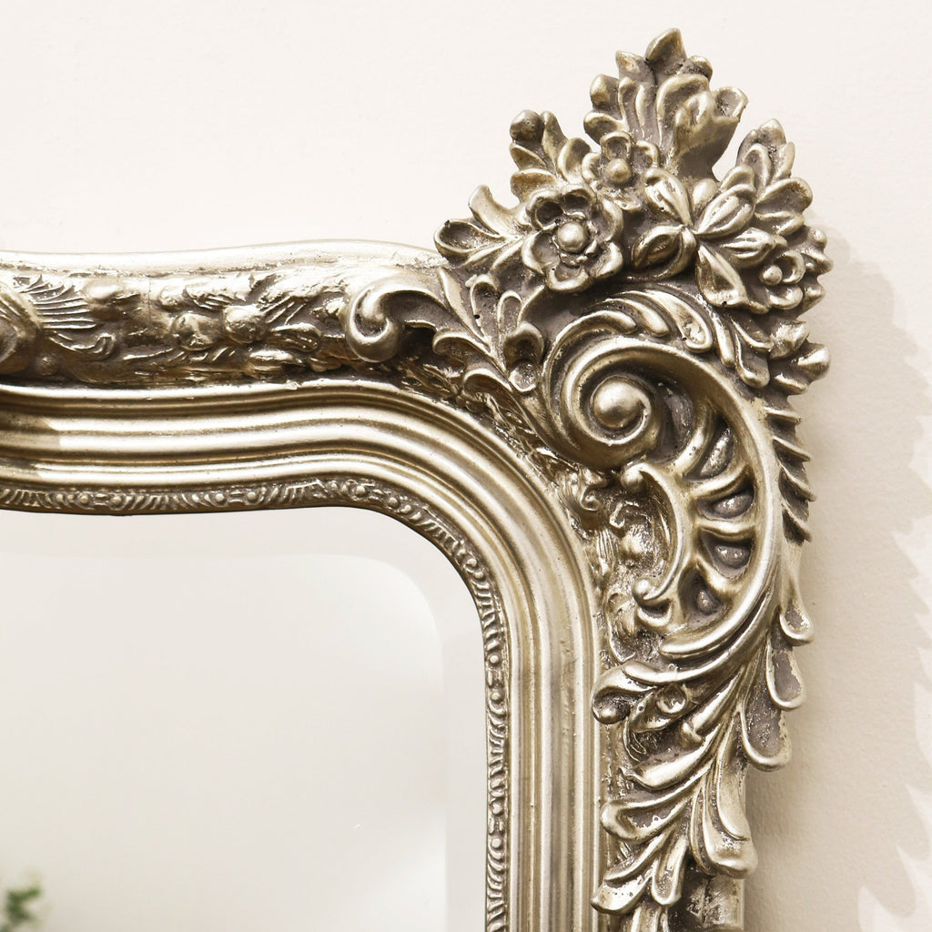 Francesca - Silver Arched Ornate Overmantle Wall Mirror 109cm x 100cm