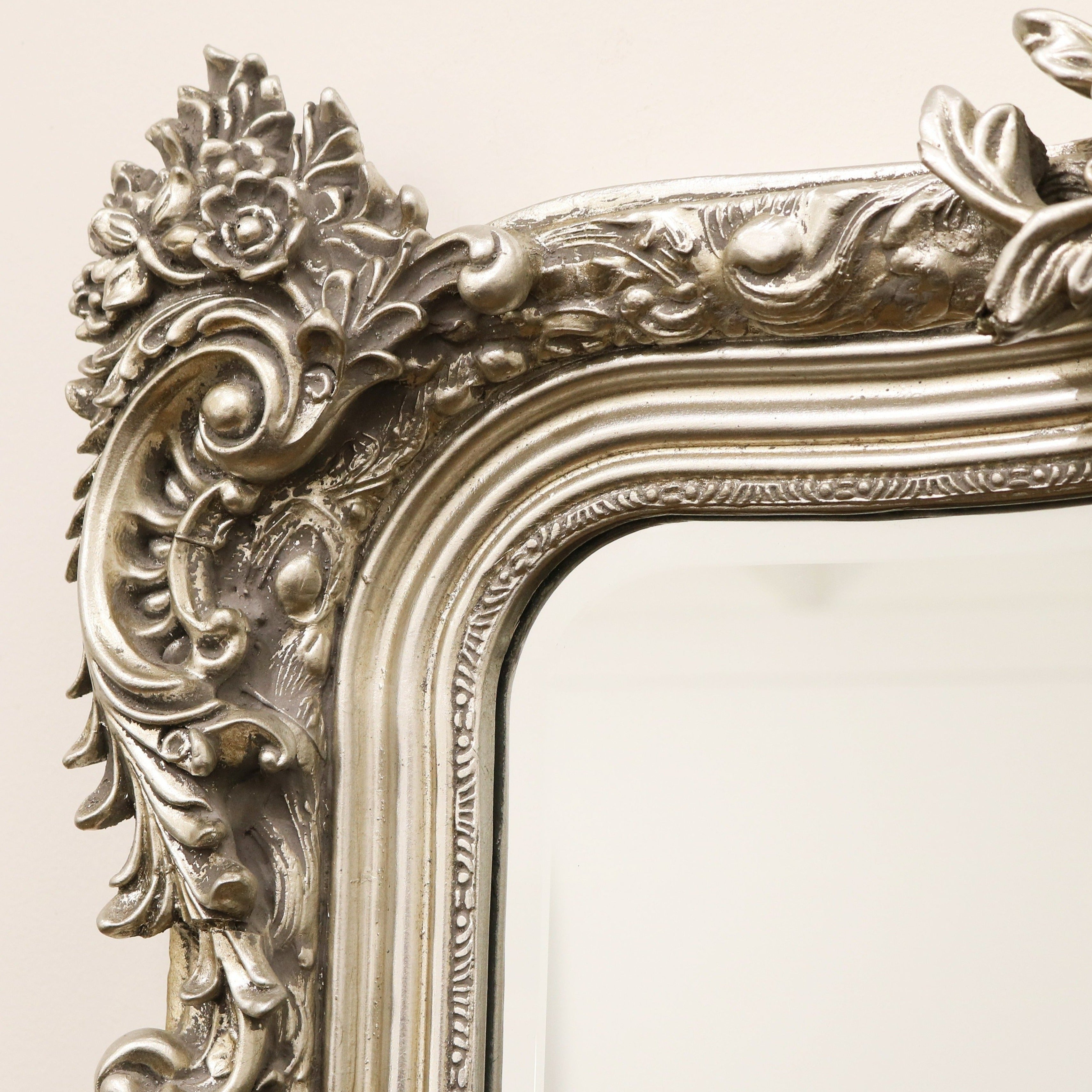 Francesca - Silver Arched Ornate Overmantle Wall Mirror 109cm x 100cm