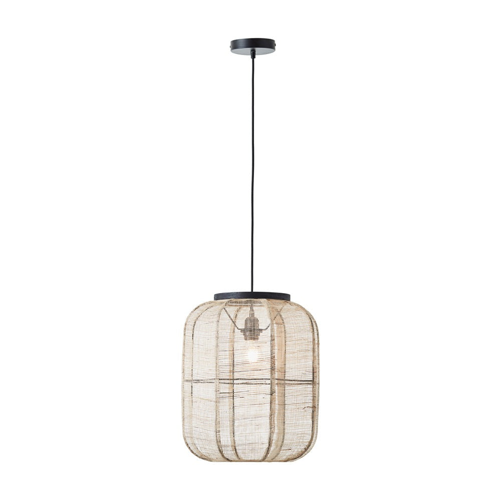 Zane Rounded Rectangle Pendant Light - Natural & Black