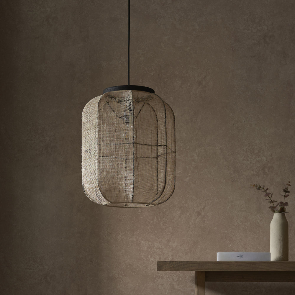 Zane Rounded Rectangle Pendant Light - Natural & Black