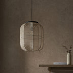 Zane Rounded Rectangle Pendant Light - Natural & Black