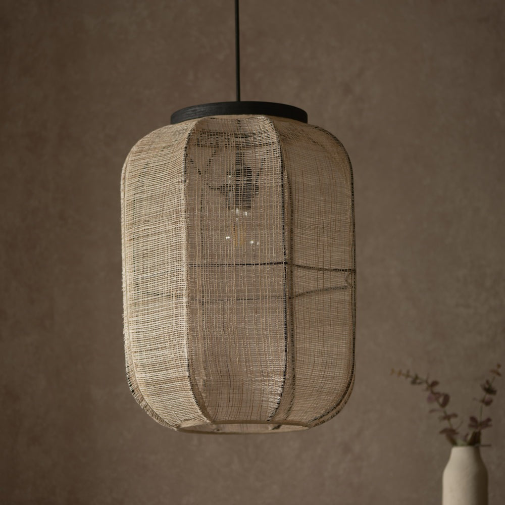 Zane Rounded Rectangle Pendant Light - Natural & Black