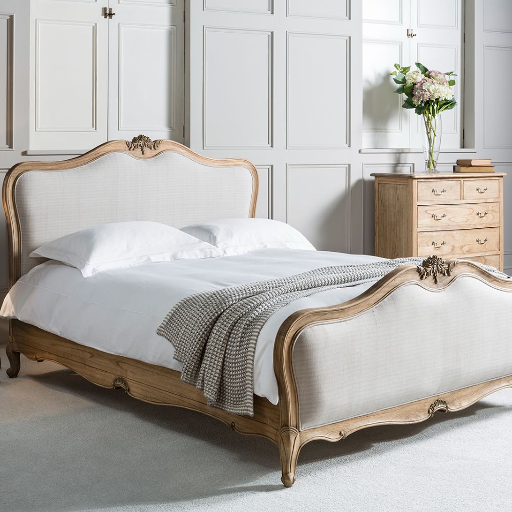 Chic Super King Bed - Linen & Weathered Wood