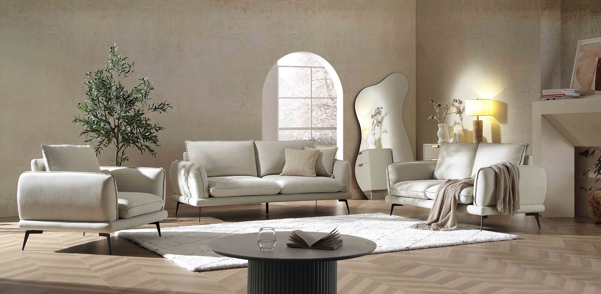 Obriel Oatmeal Fabric Sofa, 3-Seater