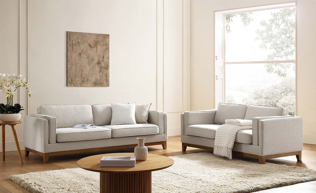 Dipley Oatmeal Fabric Sofa, 3-Seater