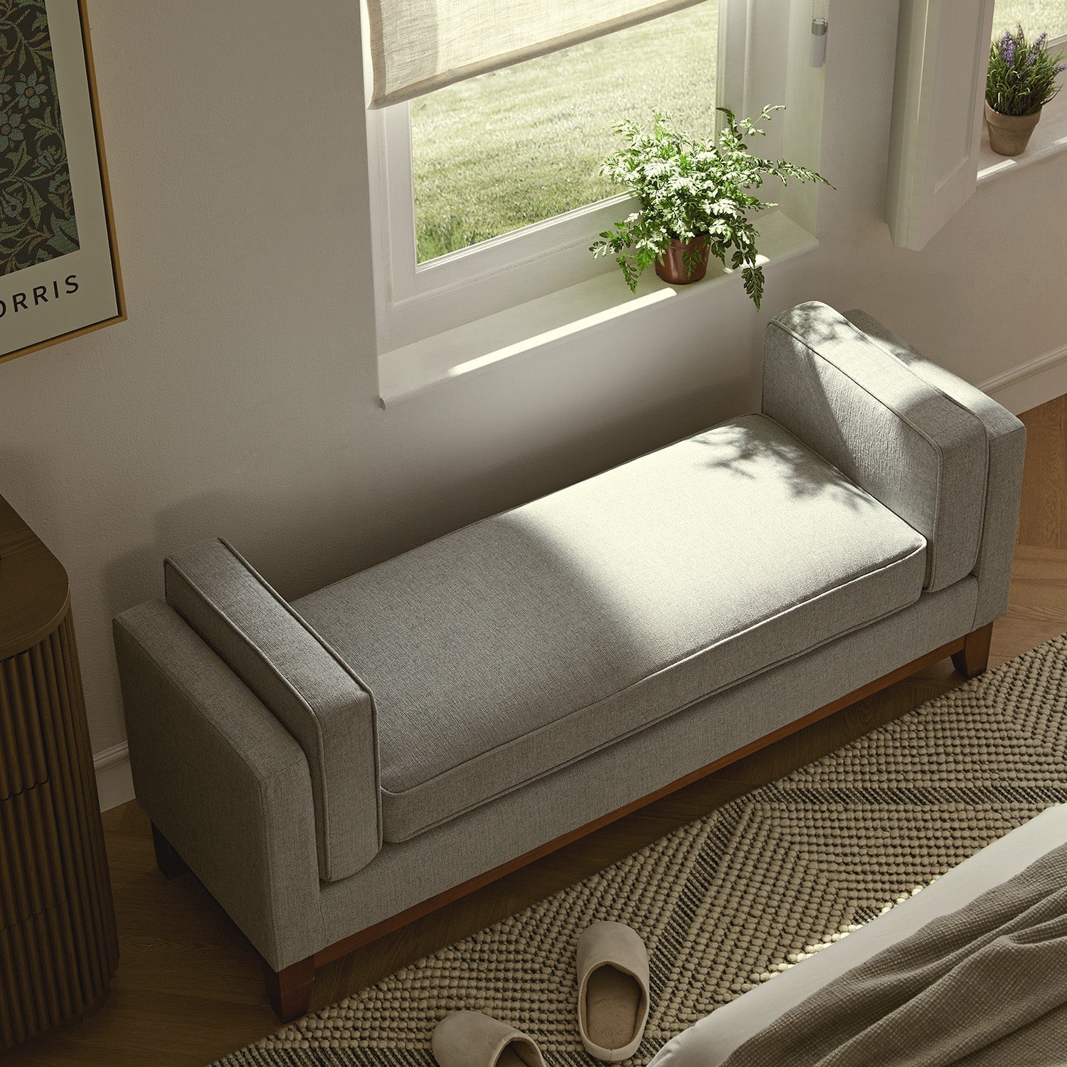 Dipley Sage Woven Fabric Upholstered Bench
