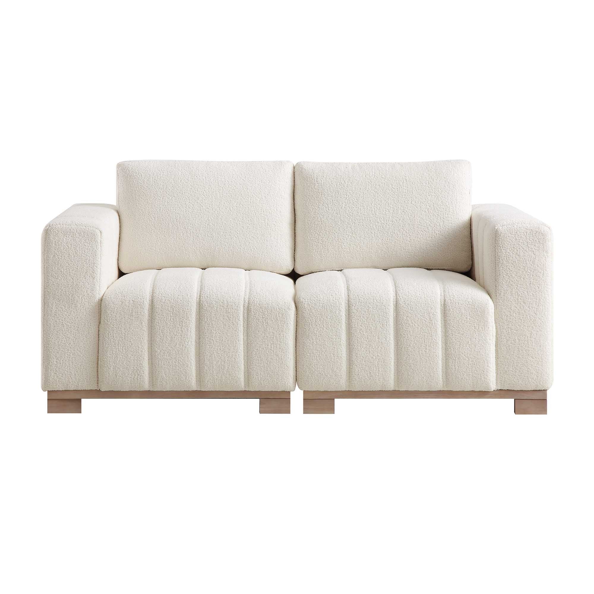 Belsize Beige Boucle Sofa with Wooden Base, 2-Seater