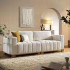 Belsize Beige Boucle Sofa with Wooden Base, 3-Seater